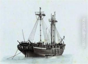 A Brig Lying At Anchor With Her Topmast Down A Brig Lying At Anchor With Her Topmast Down