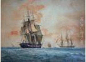 < Fregate Anglaise Vue Par Le
Trois-quart Arriere Tribord, Naviguant Tribord Armures Sous Voilure
Reduite Et Se Preparant A Croiser Un Navire Venant Au Vent Par Tribord,
Naviguant Vent Arriere >. < Fregate Anglaise Vue Par Le
Trois-quart Arriere Tribord, Naviguant Tribord Armures Sous Voilure
Reduite Et Se Preparant A Croiser Un Navire Venant Au Vent Par Tribord,
Naviguant Vent Arriere >.