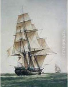 < Fregate Vue Par Son
Trois-quart Arriere Tribord, Courant Tribord Armure, Une Bonnette Etable
Sur Tribord >. by Joseph Roux