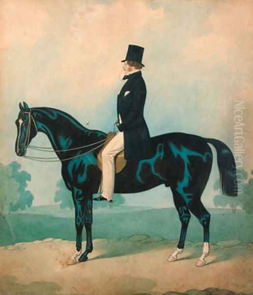 A gentleman seated on a black horse - view 1