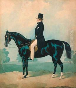 A gentleman seated on a black horse by Joshua Dighton