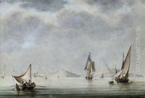 Shipping In A Calm Off The French Coast by Antoine Ii Roux