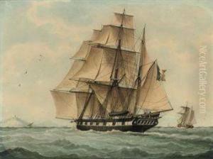 A French Barque Sailing To Windward In The Mediterranean A French Barque Sailing To Windward In The Mediterranean