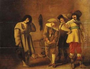 A youth mocked by officers in a guardroom by Willem Cornelisz. Duyster