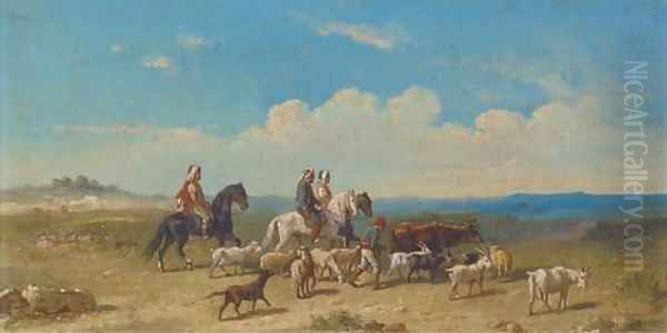 Arabs on horseback moving the herd - view 1