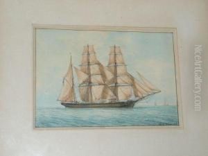 Goelette En Mer. by Francois Geoffroy Roux