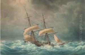 The Francois-georges Reefed Down In Heavy Seas by Francois Geoffroy Roux