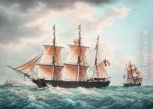 The French Barque Ganges In Two Positions In Themediterranean