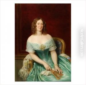 Jeune Femme Aux Anglaises Et Robe Decolletee Verte