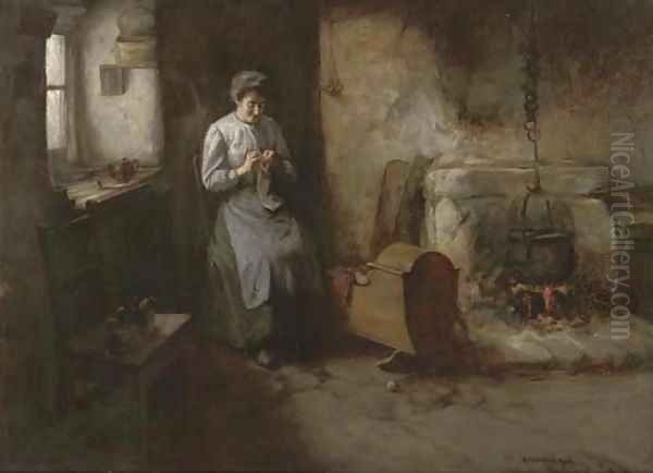 Knitting socks, a mother and baby in a kitchen interior - view 1