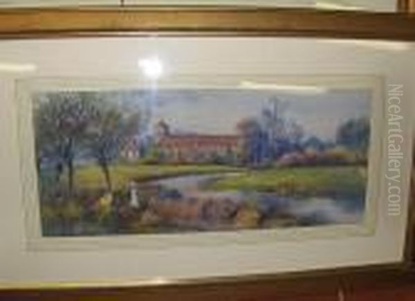 Girl On The Riverbank, With Distantchurch - view 1