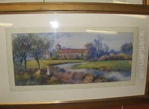 Girl On The Riverbank, With Distant Church by Claude Hamilton Rowbotham
