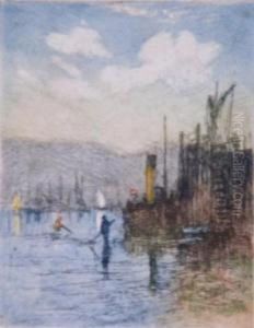 Submarine Pier, Falmouth. by Claude Hamilton Rowbotham
