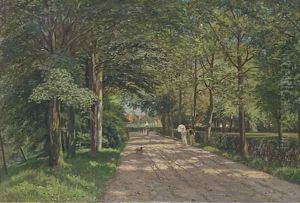 A stroll along a sunlit avenue by Wilhelm Degode