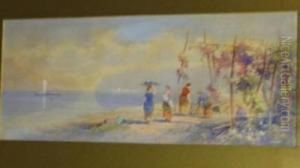 Female Figures At A Continental Lake Side by Claude Hamilton Rowbotham