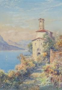 Italian Lakeside Scene With Buildings by Claude Hamilton Rowbotham