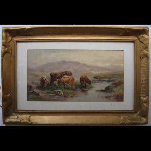 Highland Cattle By Creek by Thomas, Tom Rowden