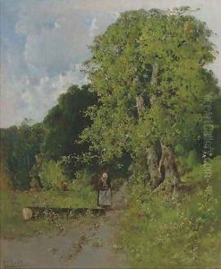 La faret a l'Isle Adam, Seine et Oise gathering wood in the forest
