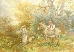 Figures And Donkey By Afence by Thomas, Tom Rowden