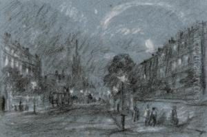 Carriages And Figures On An Illuminated Georgian Street Carriages And Figures On An Illuminated Georgian Street