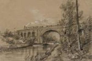 A Train Crossing A Viaduct by George James Rowe