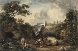 Figures In An Italianate Landscape by George James Rowe