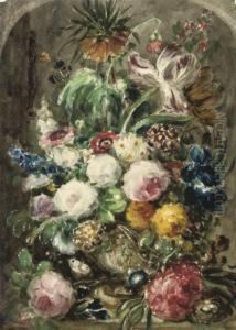 Still Life Of Mixed Flowers In An Urn by George James Rowe