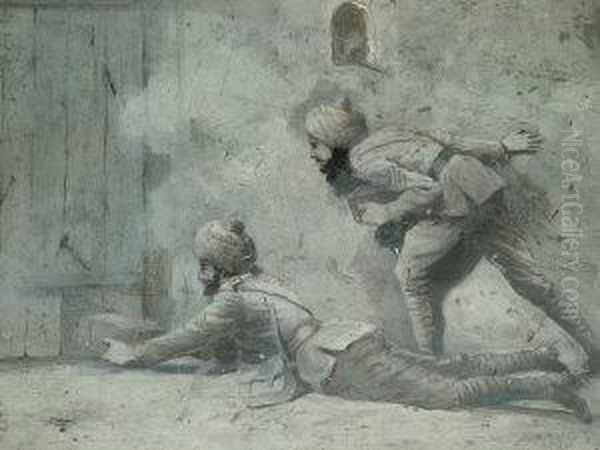 Attributed To George Derville
Rowlandson, -- Indian Soldiers Laying A 'petrd' At The Gates - view 1