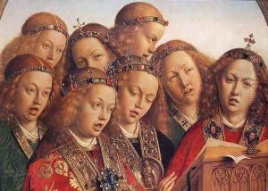 The Ghent Altarpiece- Singing Angels (detail 1) 1427-29