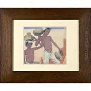 Color Woodcut, "water Carriers." Matte thumbnail