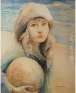 "petite Fille Au Ballon Sur La Plage En Bretagne"