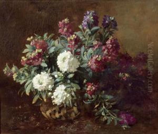 Floral Spray In A Woven Basket. - view 1
