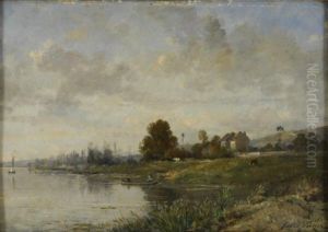 Bords De Riviere A La Barque by Jules Rozier