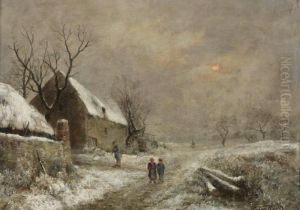 La Sortie Du Village Par Temps De Neige by Jules Rozier