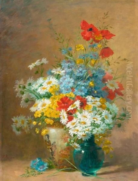 Zwei Blumenstrausse In Glas- Und Keramikvase. - view 1