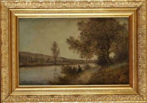 Pecheur Au Bord De La Riviere by Jules Rozier