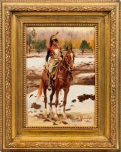 Napoleonischer Kurassier In Winterlicher Landschaft by Zygmunt Rozwadowski