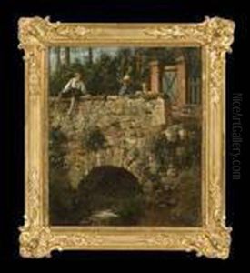 Italienische Lausbuben Auf Einer Steinbrucke by Franz Leo Ruben