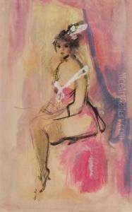 Dame Im Rosa Mieder by Konstantin Ivanovich Rudakov