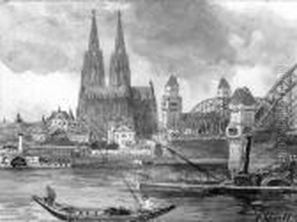 Kolner Rheinuferansicht Mit Dom
Und Hohenzollernbrucke. Auf Dem Rhein Dampfschiffe Und Kahne - view 1