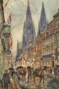 Kolner Komodienstrase Mit Blick Auf Den Dom Im Abendregen