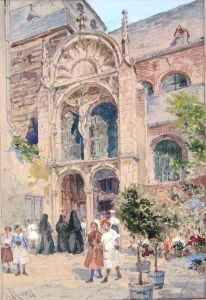 Kirchganger Vor Dem Portal Von St. Georg In Koln. 1925