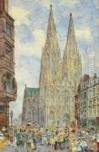 Karnevalsszene Vor Dem Kolner Dom. by Carl Rudell