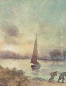 Flusufer Mit Treidlern by Carl Rudell