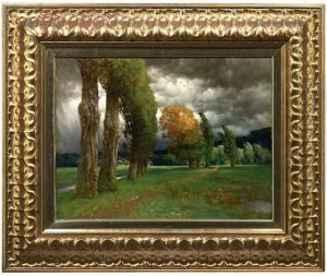 Herbstliche Bachlandschaft Mit Kirchdorf by Hermann Rudisuhli