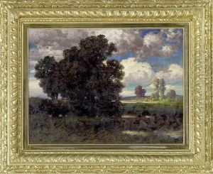 Landschaft Mit Baumgruppe An Gewasser