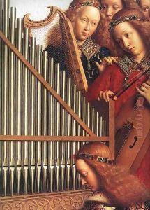 The Ghent Altarpiece- Angels Playing Music (detail 3) 1426-27 by Jan Van Eyck