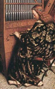 The Ghent Altarpiece- Angels Playing Music (detail 4) 1426-27 by Jan Van Eyck