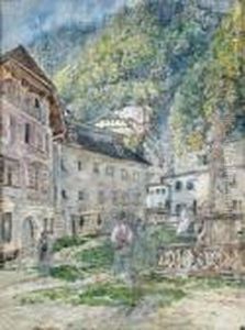 Piazza A Hallstadt by Rudolf Ritter von Alt