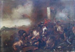 Battle Between Cavalry And Turks by Georg Philipp Rugendas I